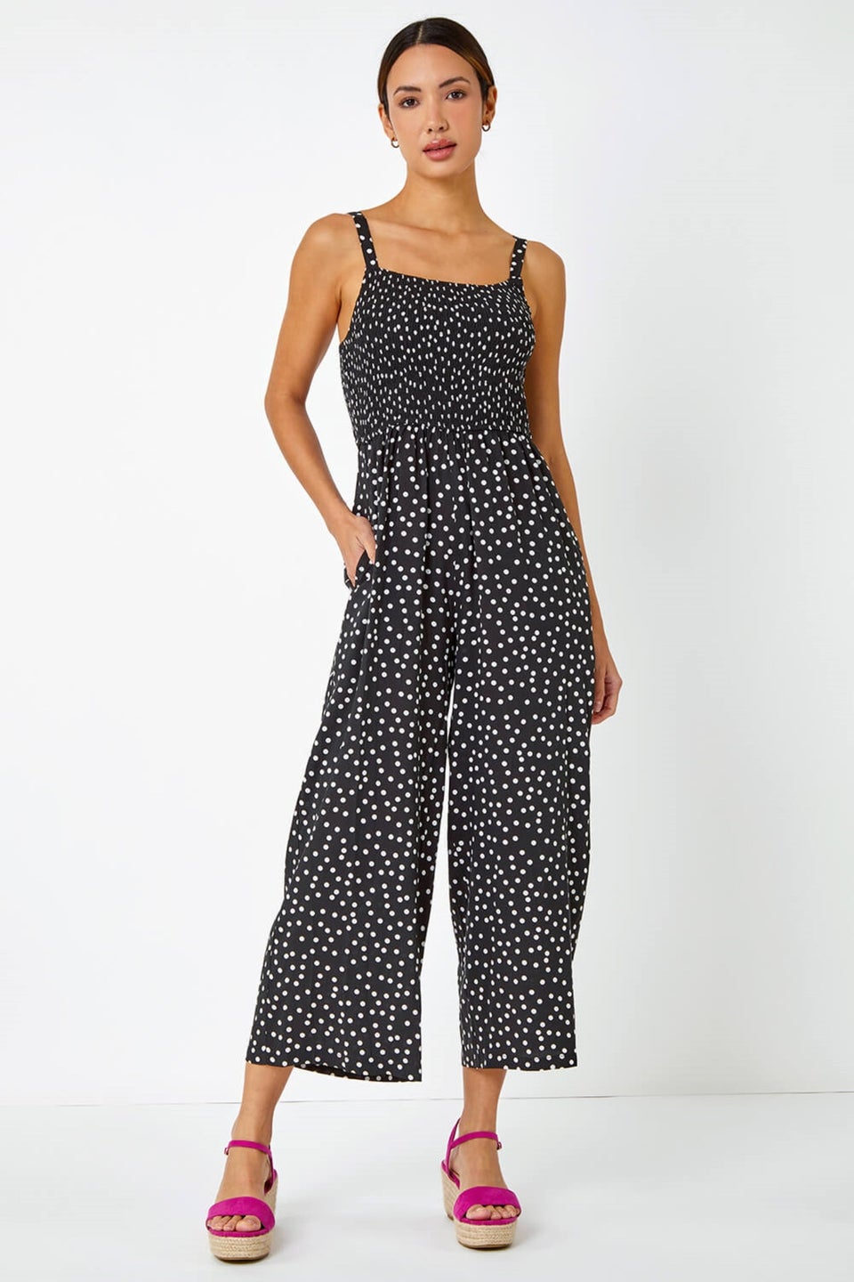 Roman Black Polka Dot Print Stretch Jumpsuit Matalan
