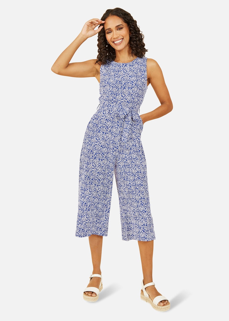 Mela Blue Ditsy Floral Print Culotte Jumpsuit Matalan