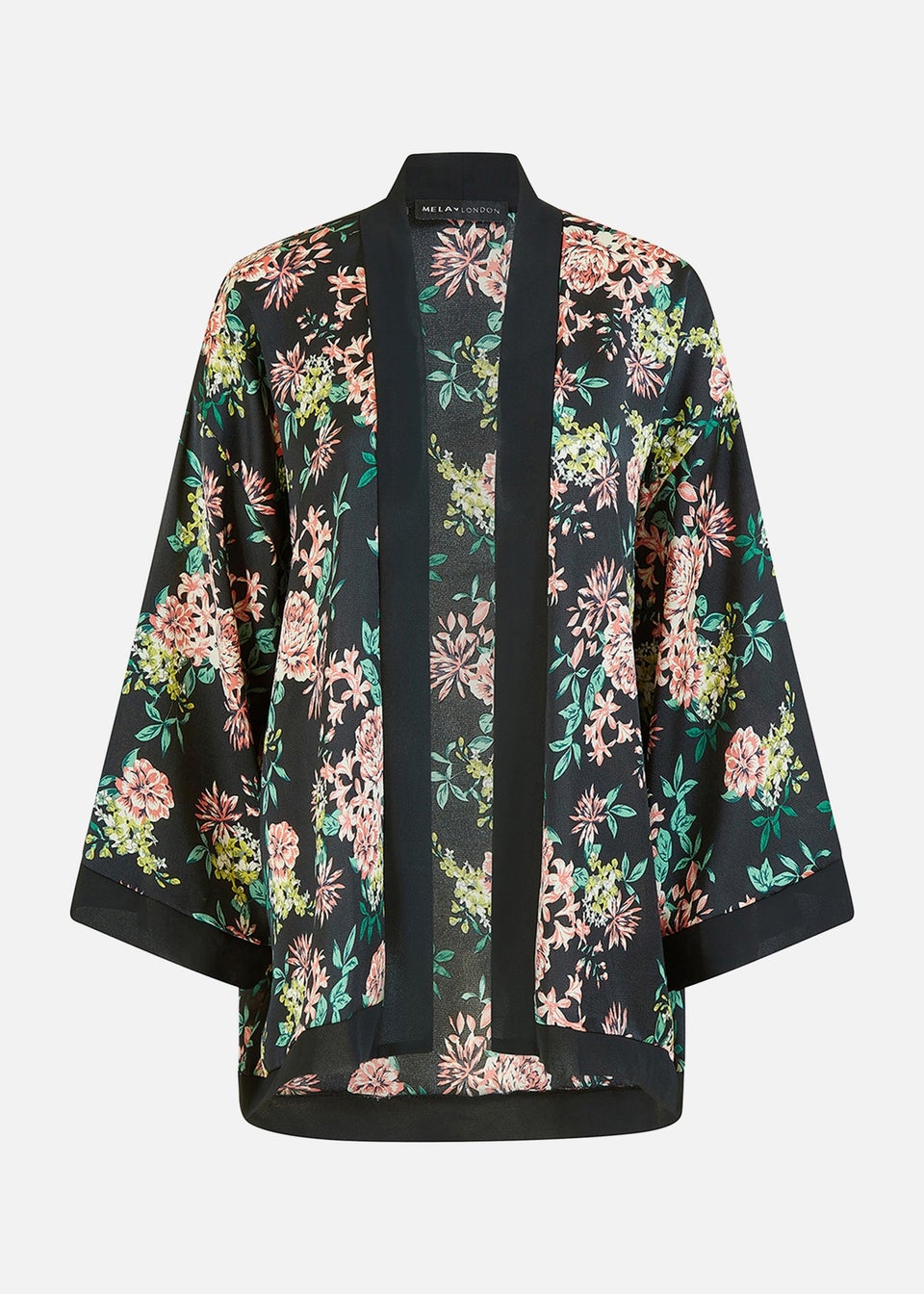 Mela Black Floral Satin Kimono