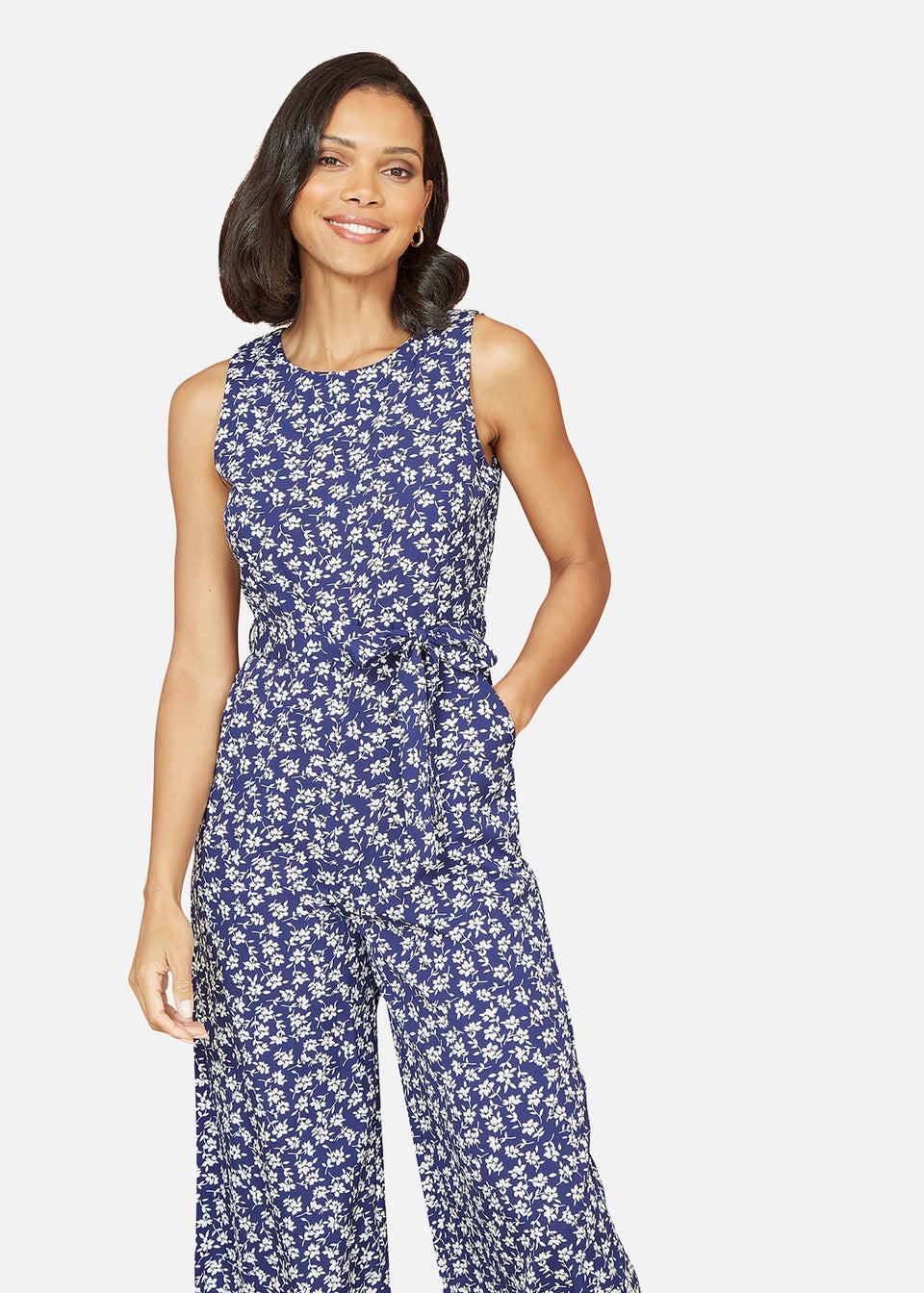 Mela Navy Ditsy Print Culotte Jumpsuit