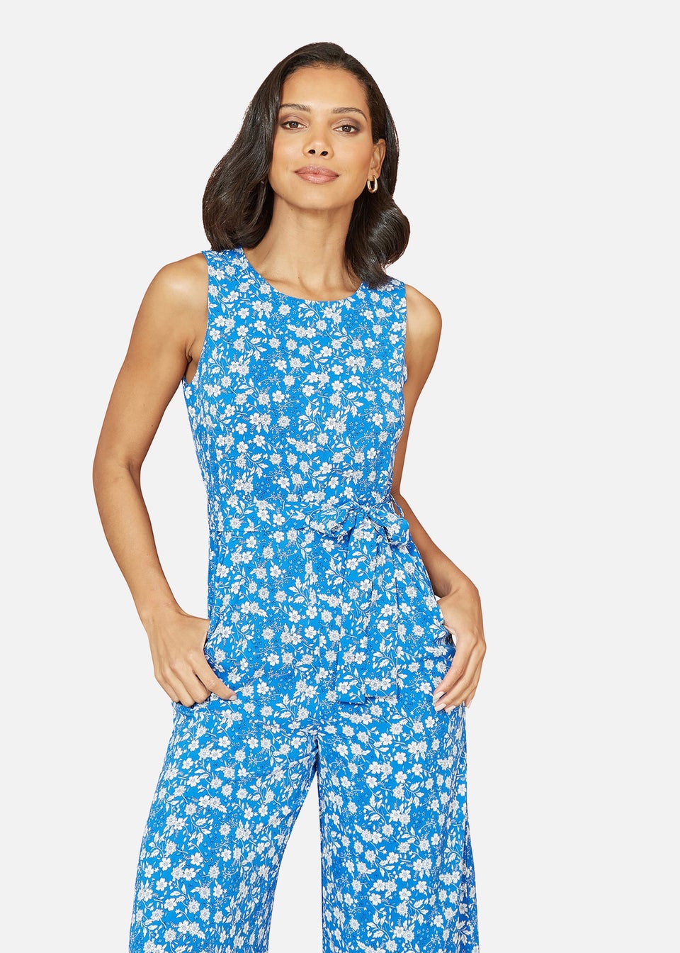 Mela Blue Ditsy Print Culotte Jumpsuit Matalan