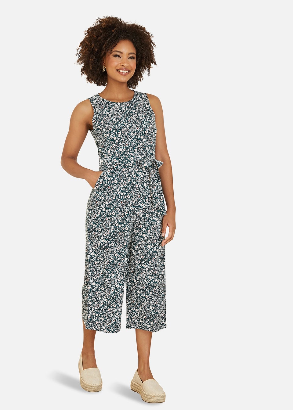 Mela Green Ditsy Print Culotte Jumpsuit Matalan