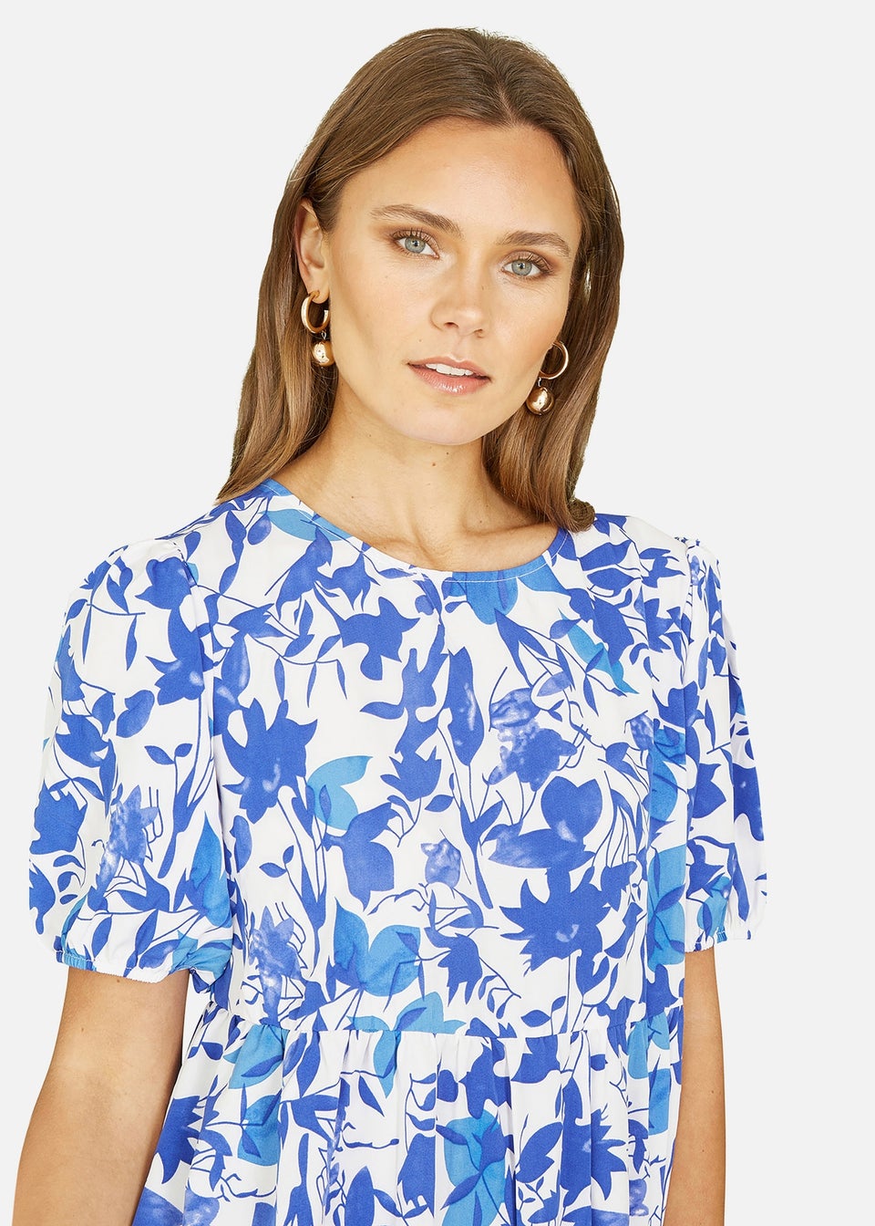 Mela Blue Leaf Print Tunic Skater Dress - Matalan