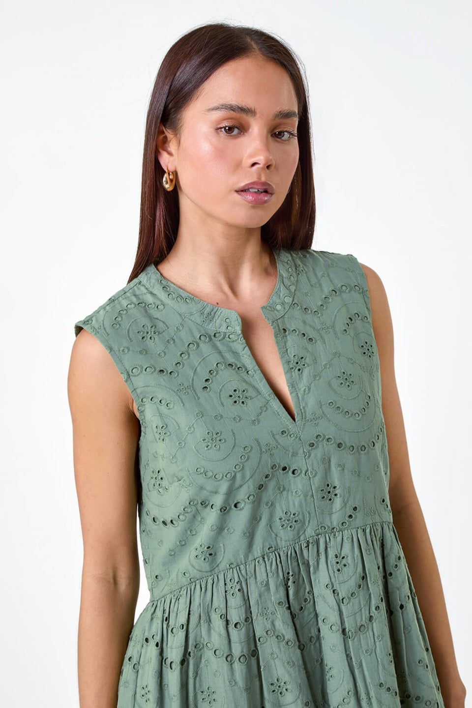 Roman Petite Khaki Broderie Cotton Dress