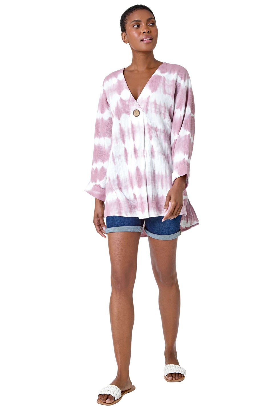 Roman Mauve Tie Dye Print V-Neck Tunic Top