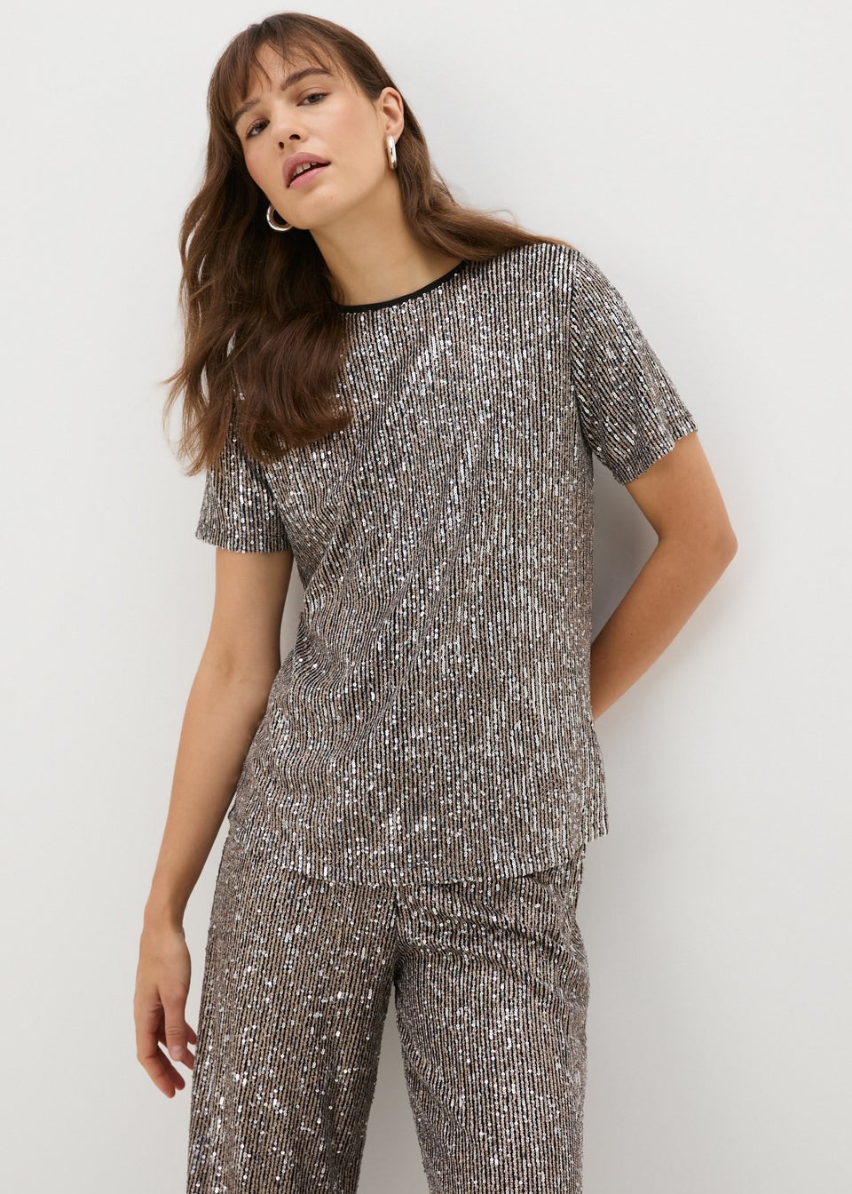 Et Vous Silver Sequin Top