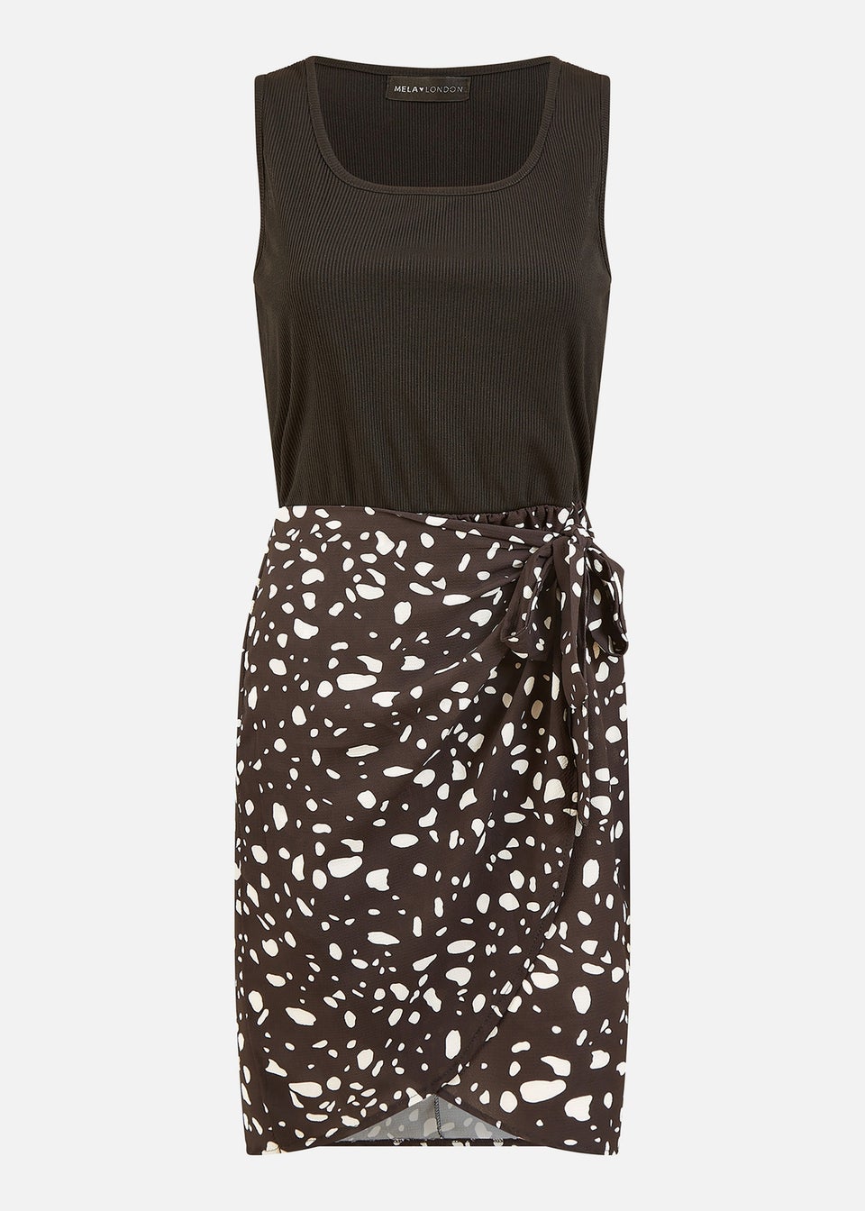 Mela Black Jersey Stretch Top and Woven Skirt Wrap Dress Matalan