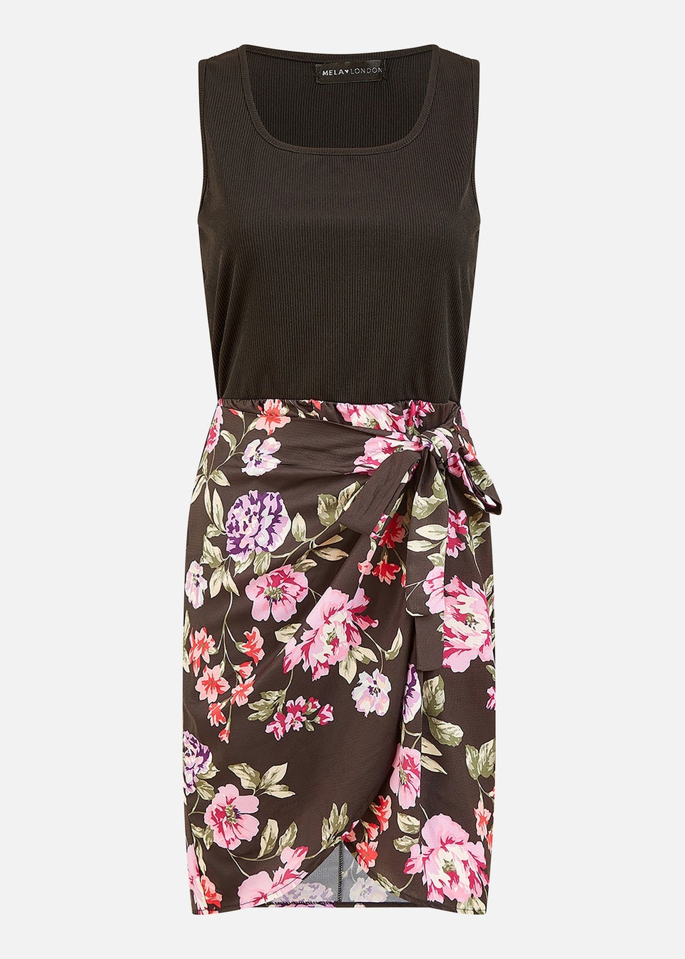 Mela Black Jersey Stretch Top and Woven Floral Skirt Wrap Dress Matalan
