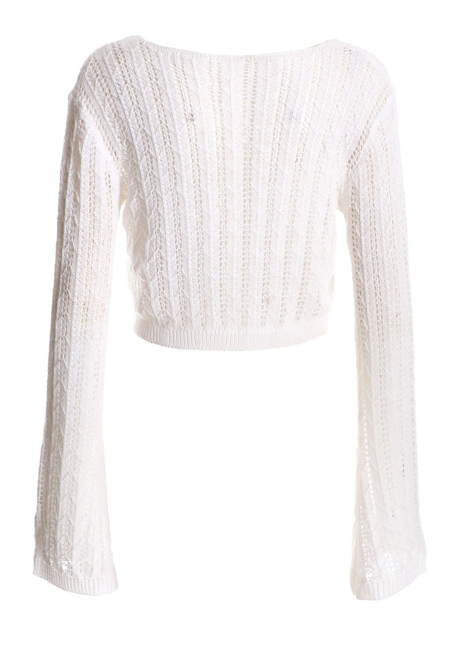 Quiz White Crochet Cropped Cardigan
