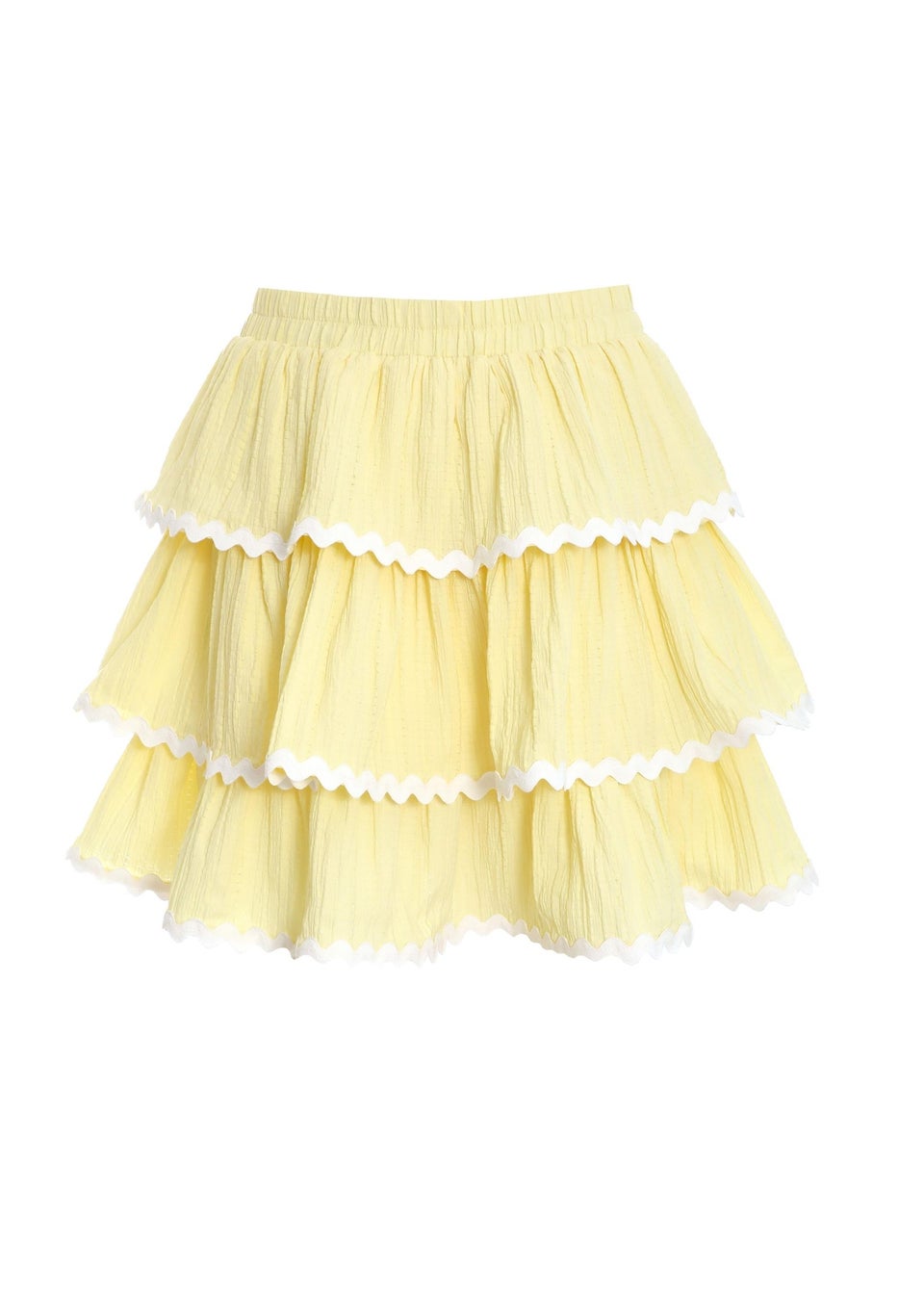 Quiz Yellow Wavy Trim Tiered Mini Skirt