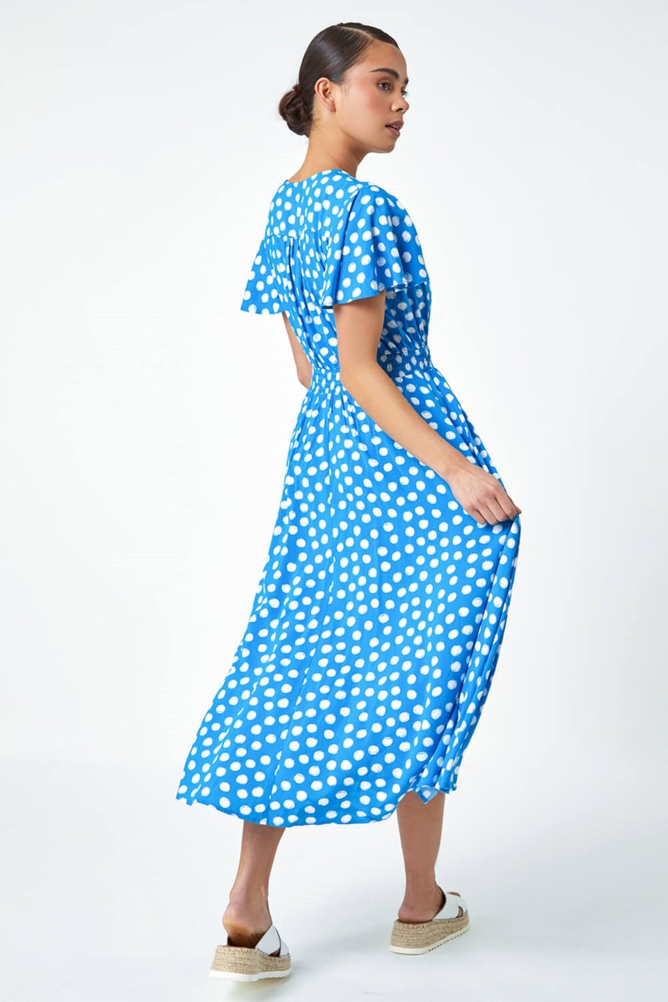 Roman Petite Light Blue Petite Polka Dot Midi Dress