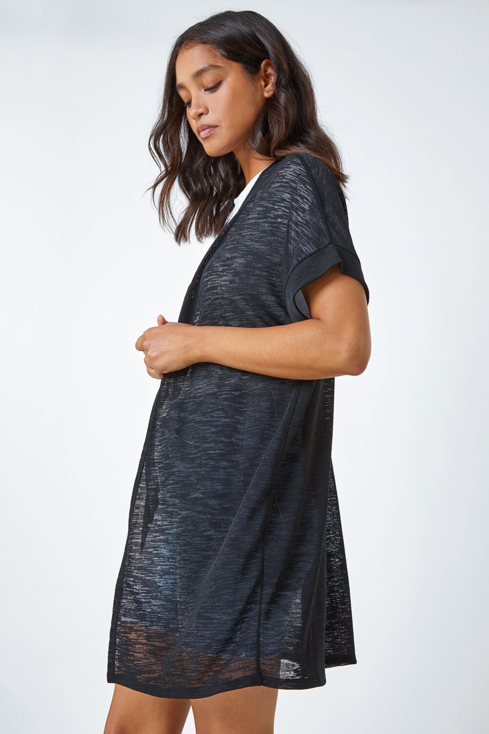Roman Black Short Sleeve Longline Cardigan