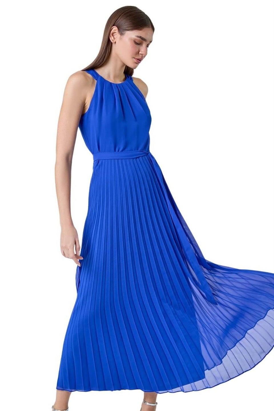 Roman Royal Blue Pleated Halter Neck Maxi Dress Matalan