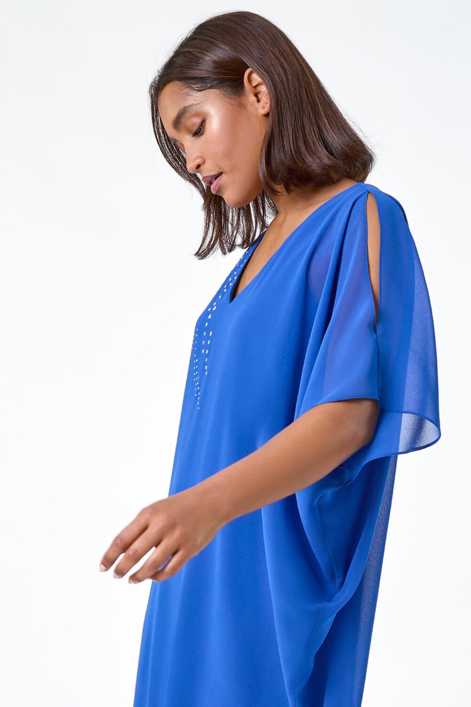 Roman Royal Blue Embellished Cold Shoulder Overlay Dress Matalan