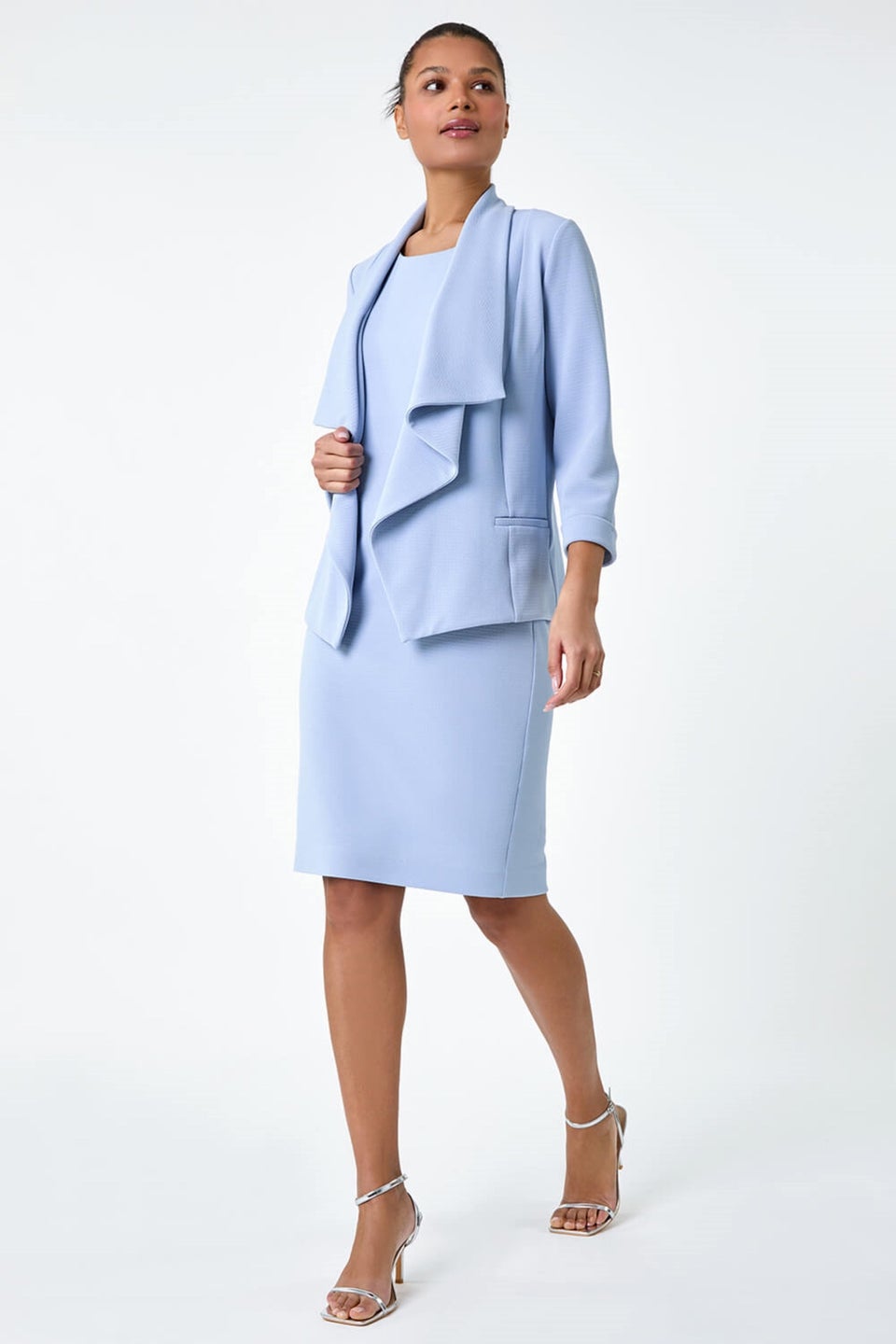 Roman Light Blue Textured Stretch Bodycon Shift Dress