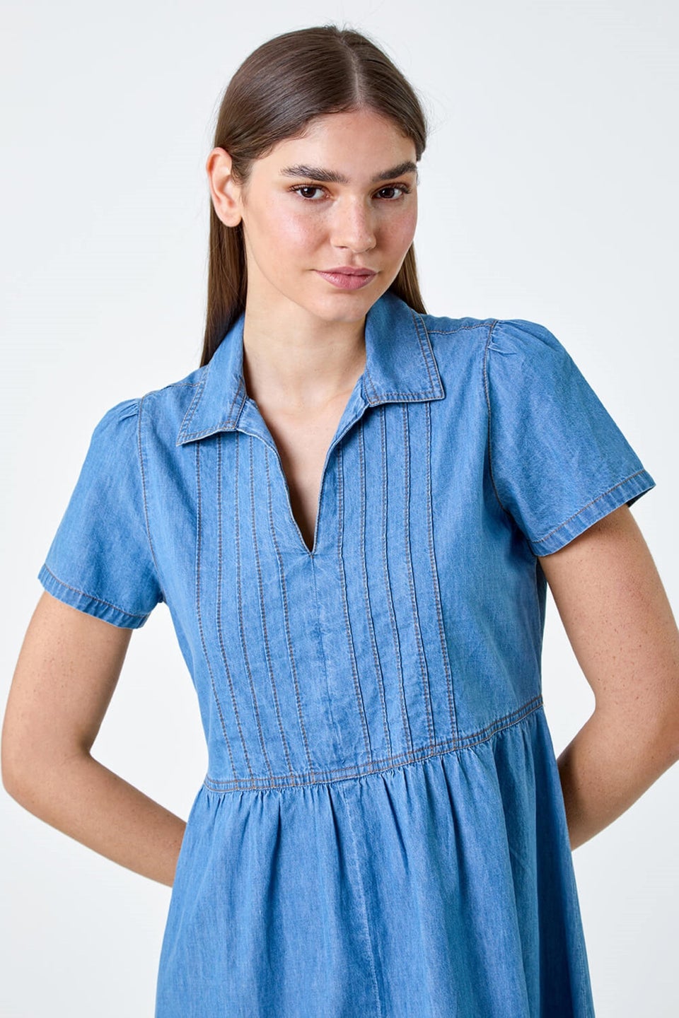 Roman Cotton Denim Collared Dress