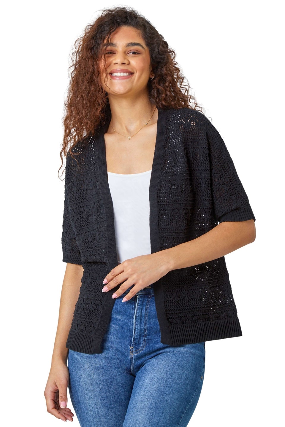 Roman Black Stitch Detail Knit Cardigan