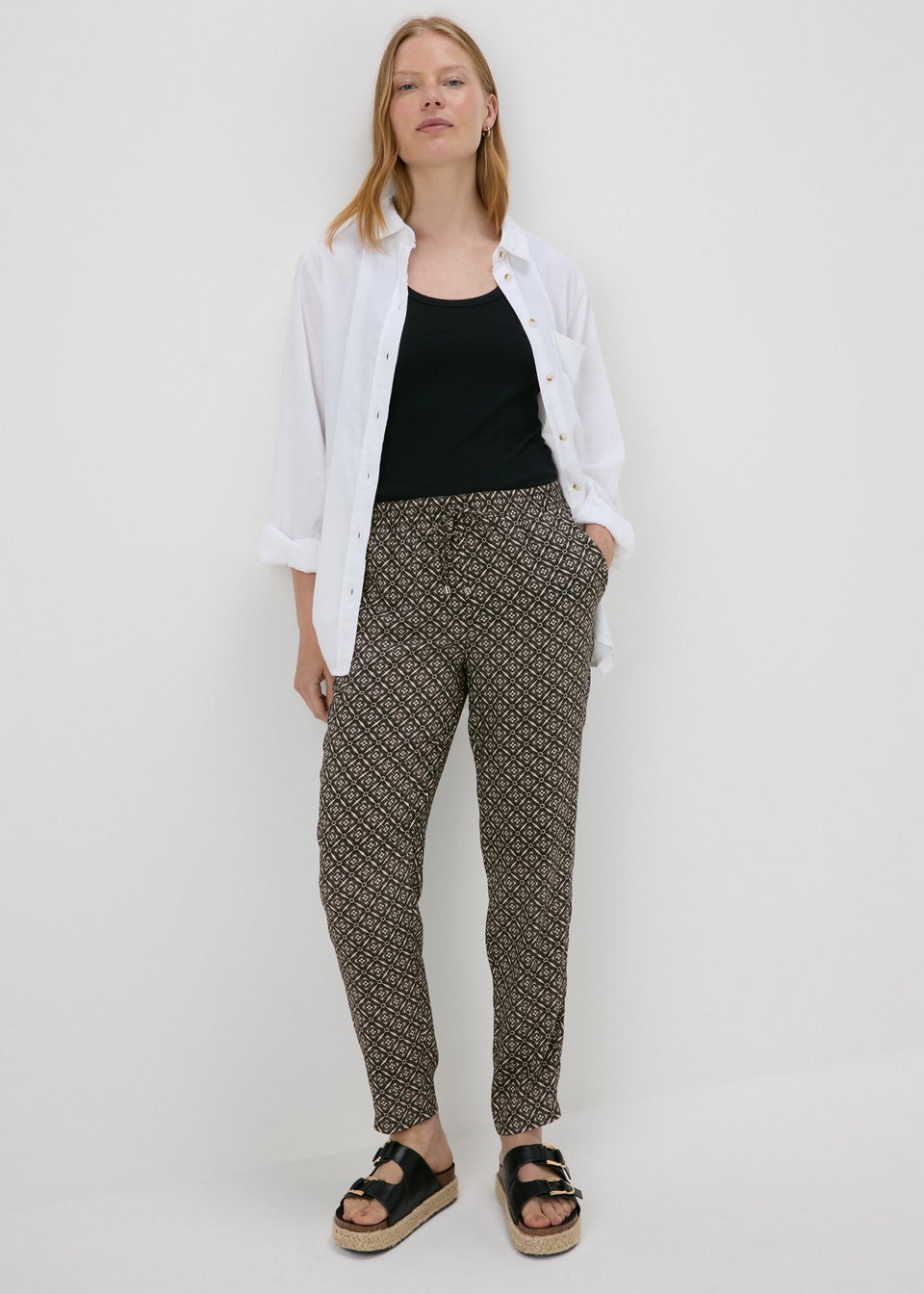 Black Printed Viscose Tapered Trousers Matalan
