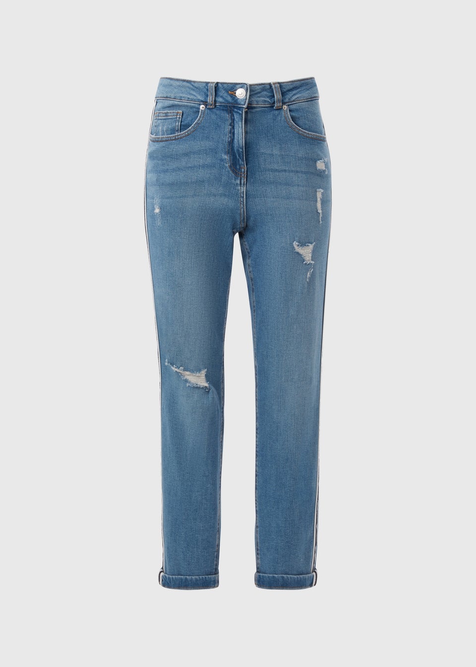 Mid Wash Side Stripe Boyfriend Jeans Matalan