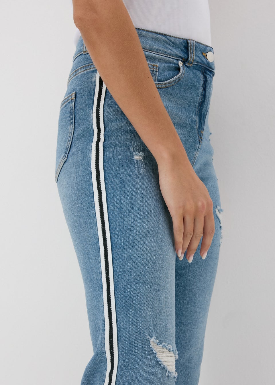 Mid Wash Side Stripe Boyfriend Jeans Matalan
