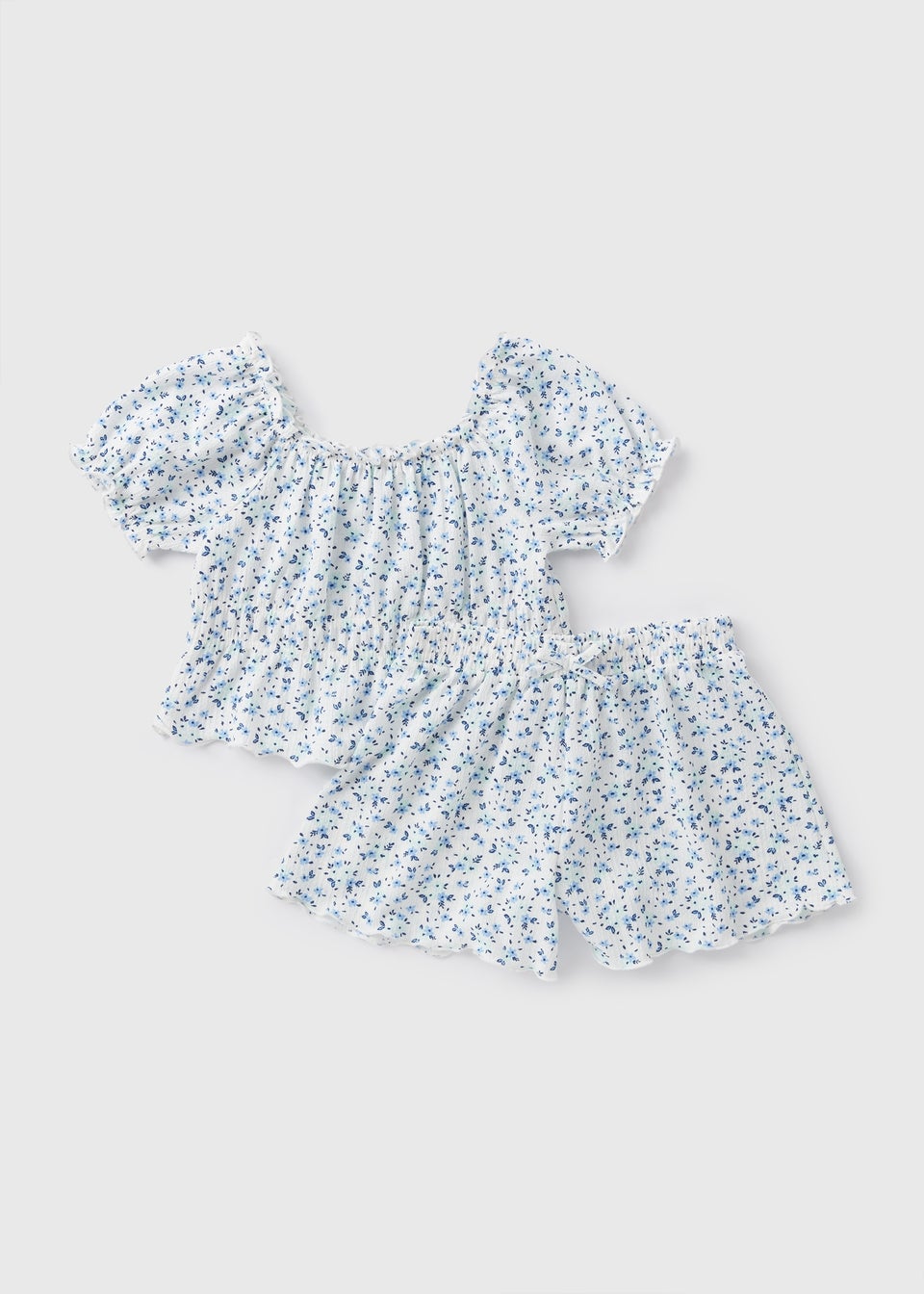 Girls White Floral Top & Short Set (7-13yrs)