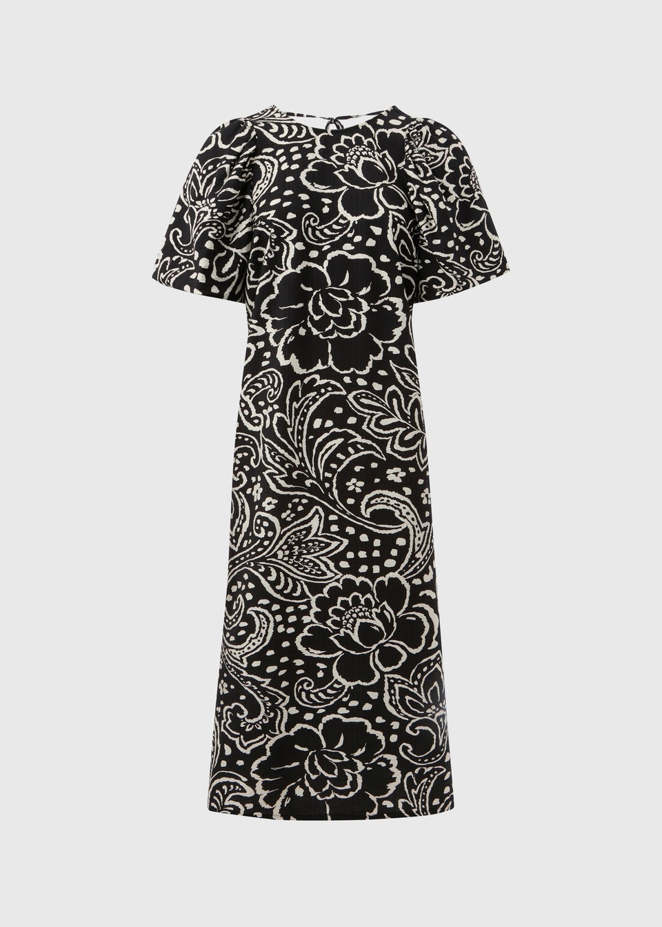 Black Floral Puff Sleeve Midi Dress