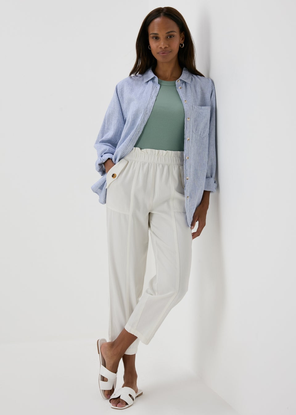 White Cotton Straight Leg Trousers Matalan