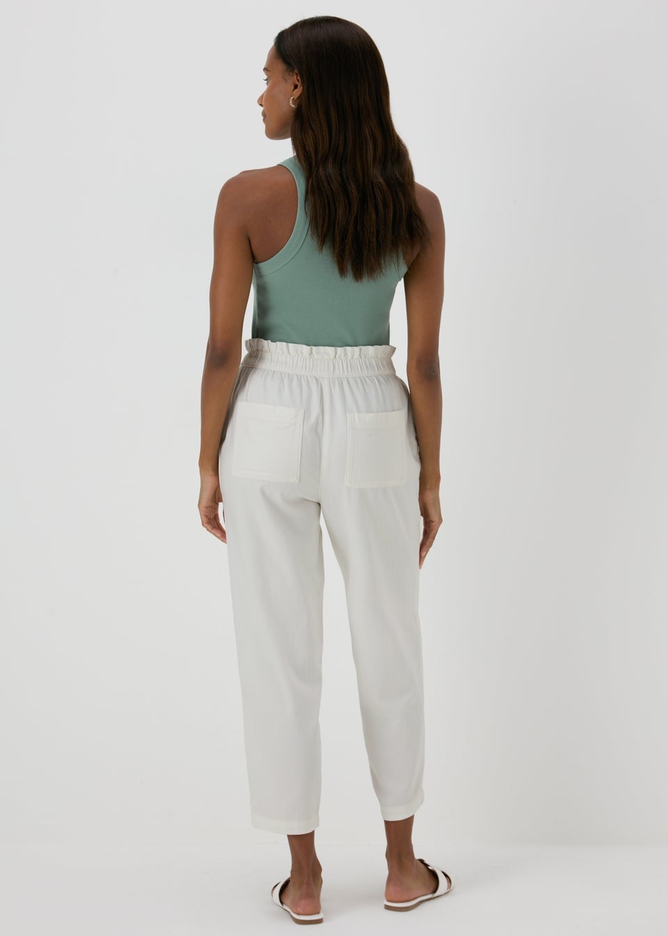 White Cotton Straight Leg Trousers Matalan
