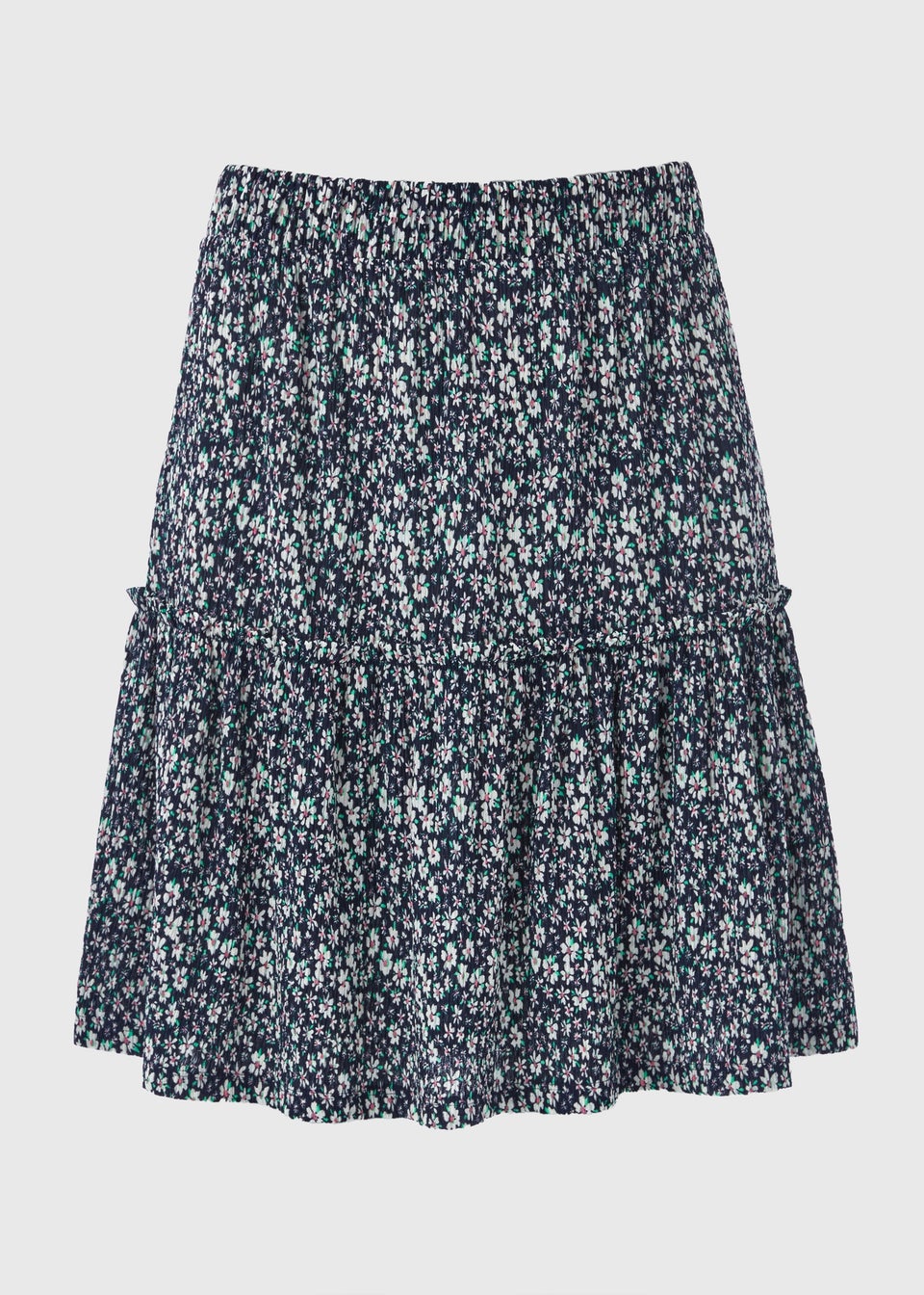 Navy Floral Tiered Mini Skirt