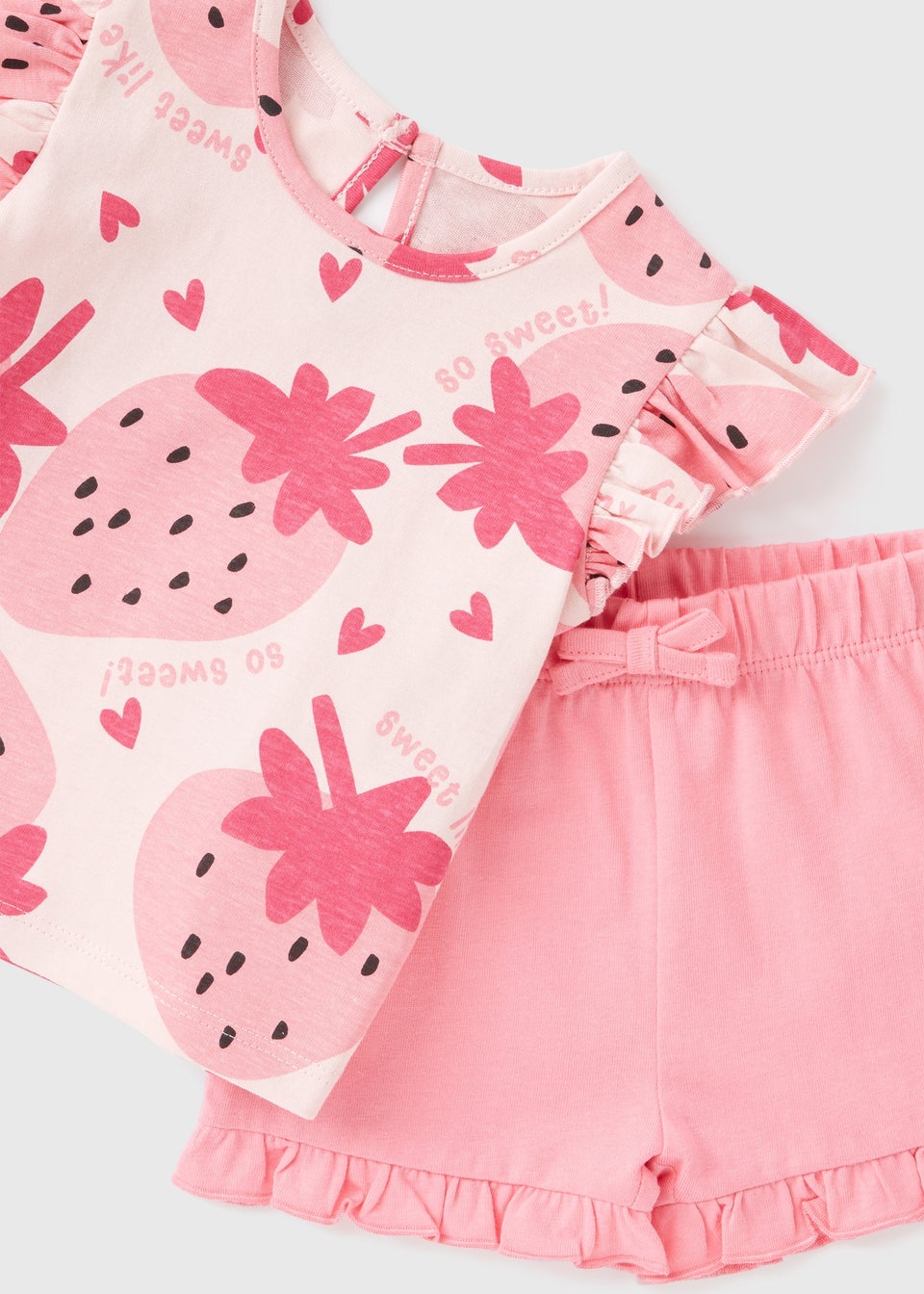 Baby Pink Strawberry Print Top and Short Set (Newborn-23mths) - Matalan