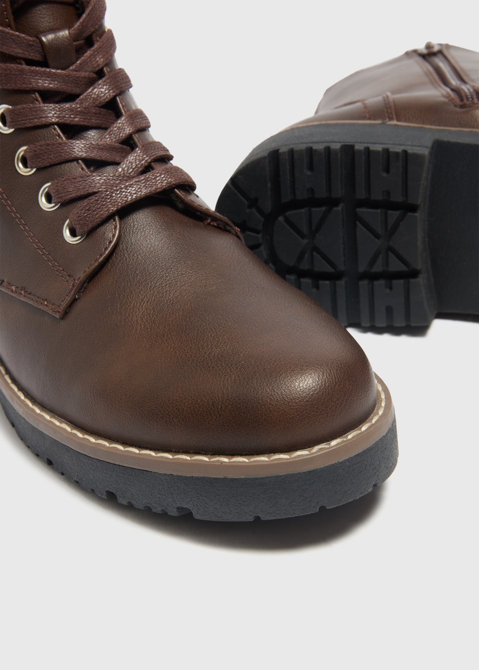 Soleflex Brown Lace Up Biker Boots Matalan