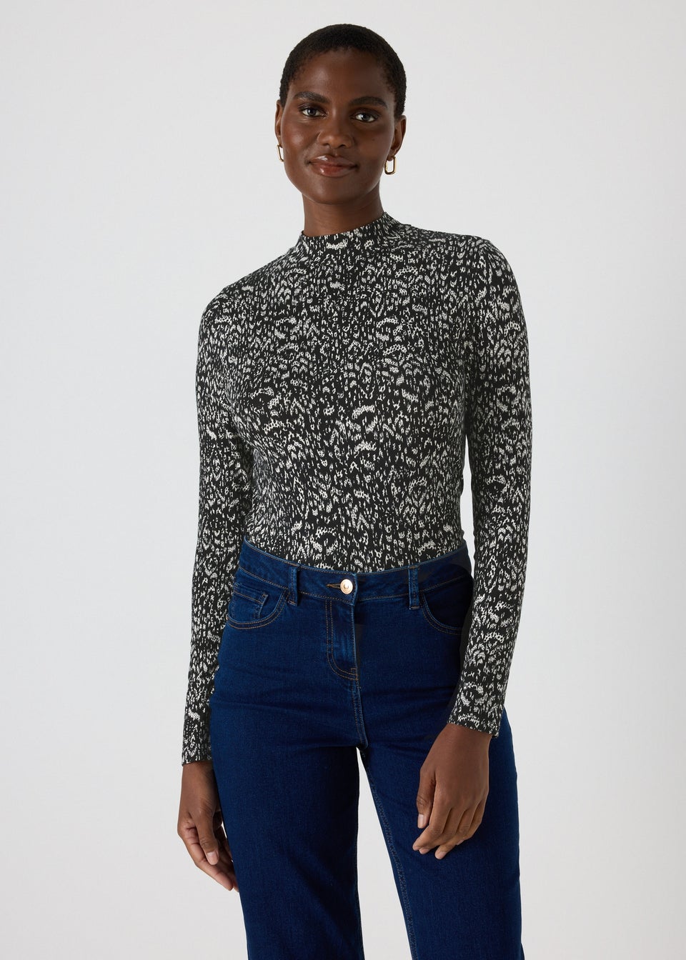 Black Print High Neck Top Matalan