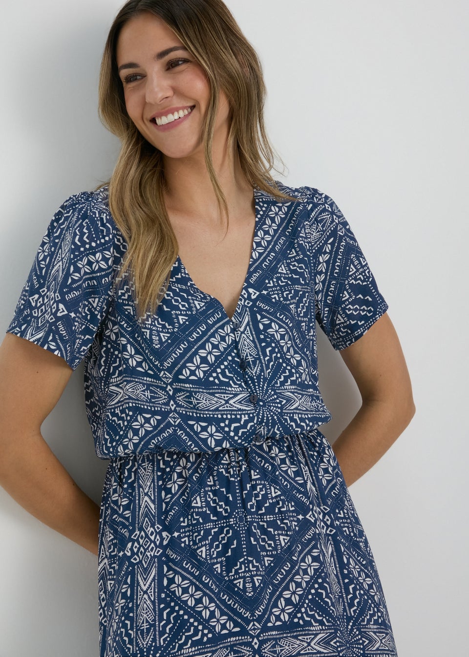 Navy Patterned Midi Tea Dress