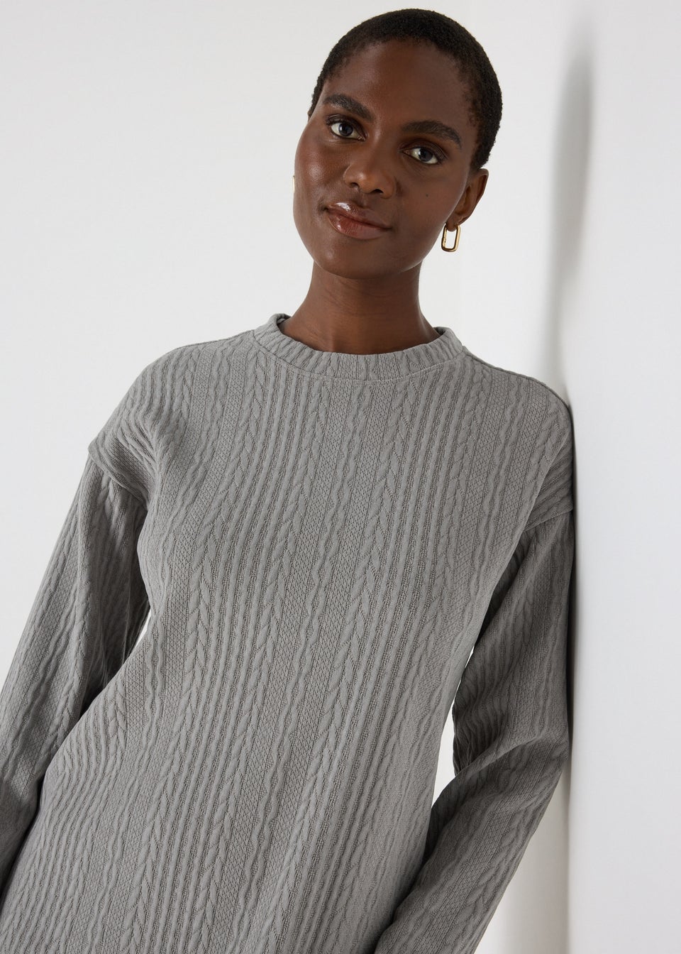 Grey Cable Knit Mini Dress Matalan