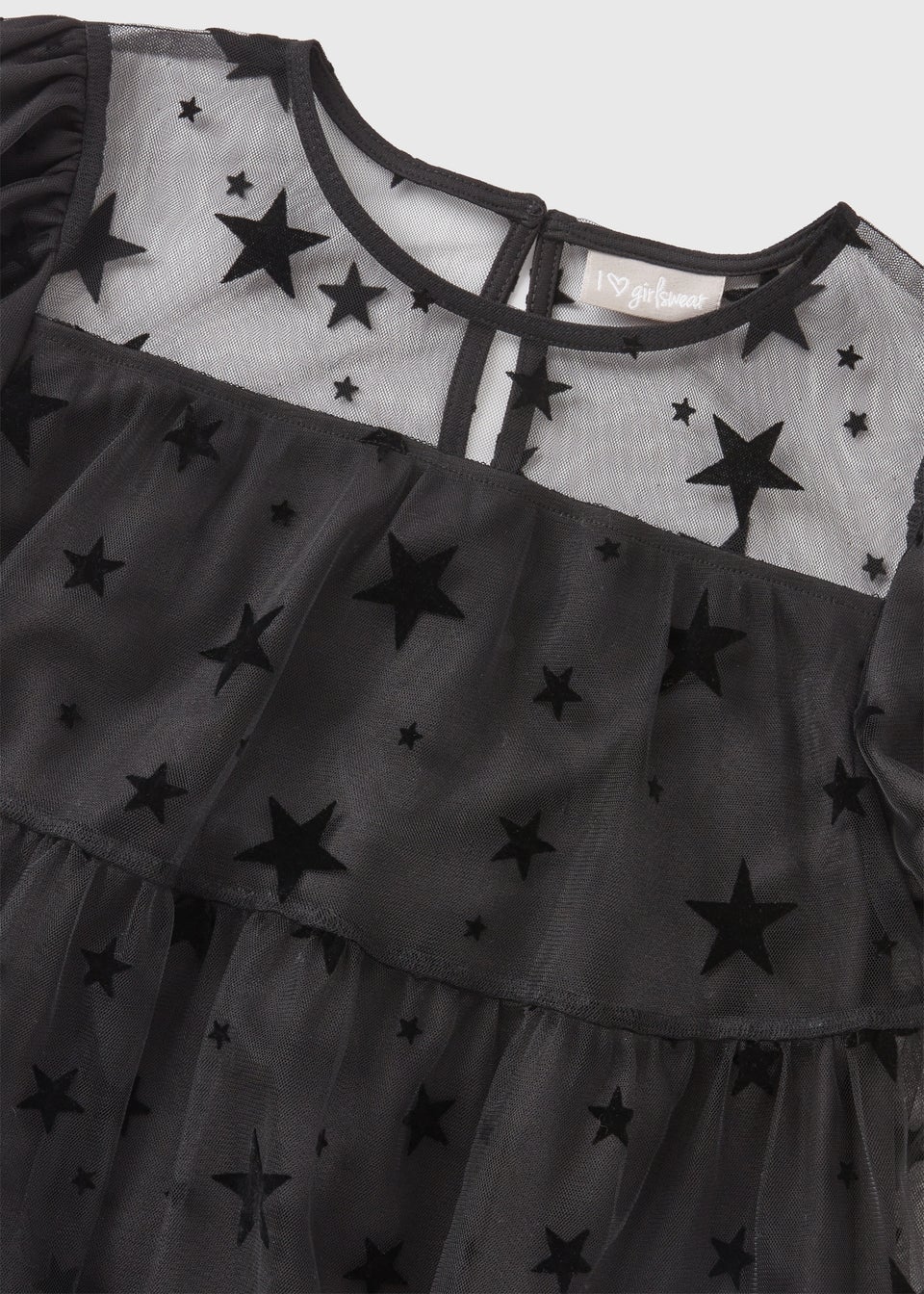 Girls Black Star Mesh Dress 7 15yrs