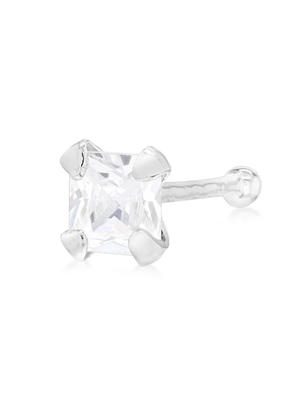 Golden Moments Sterling Silver Square CZ Nose Stud