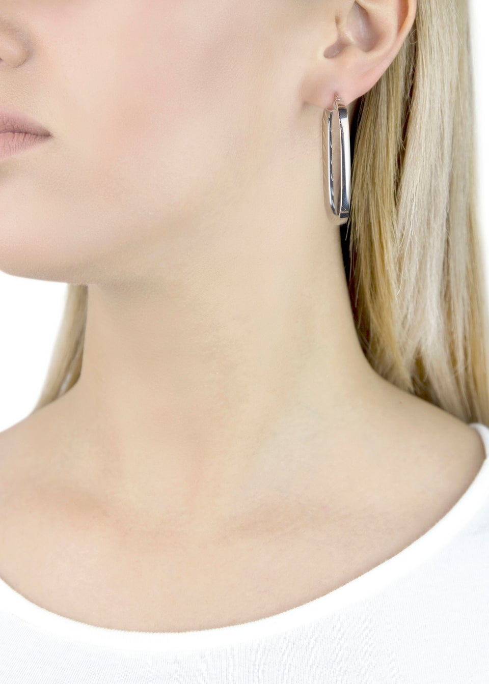 Golden Moments Sterling Silver Patterned-Rectangle Hoop Earrings