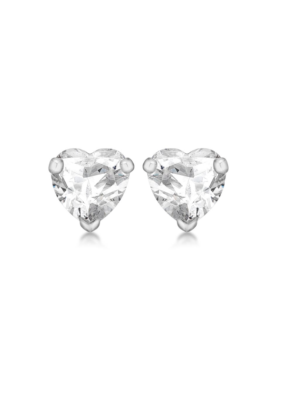 Golden Moments Sterling Silver Heart White CZ Stud Earrings