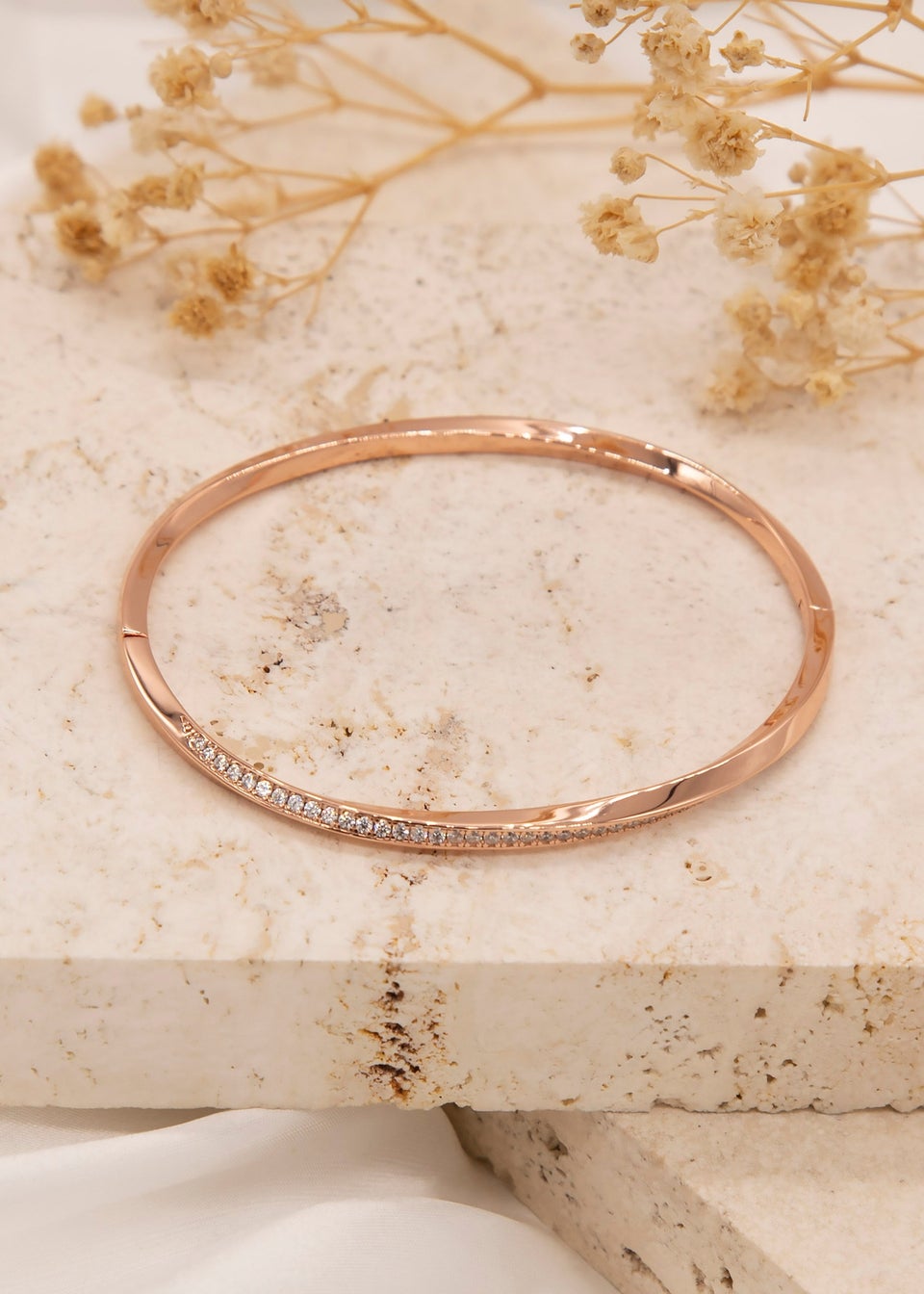 Golden Moments Rose Gold Plated CZ Twisted-Band Bangle