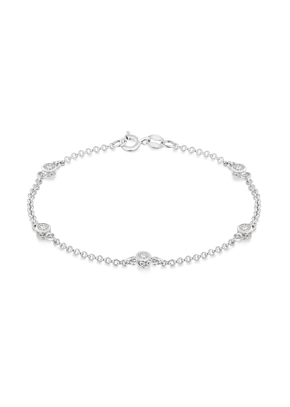 Golden Moments Sterling Silver Round CZ Station Bracelet Matalan