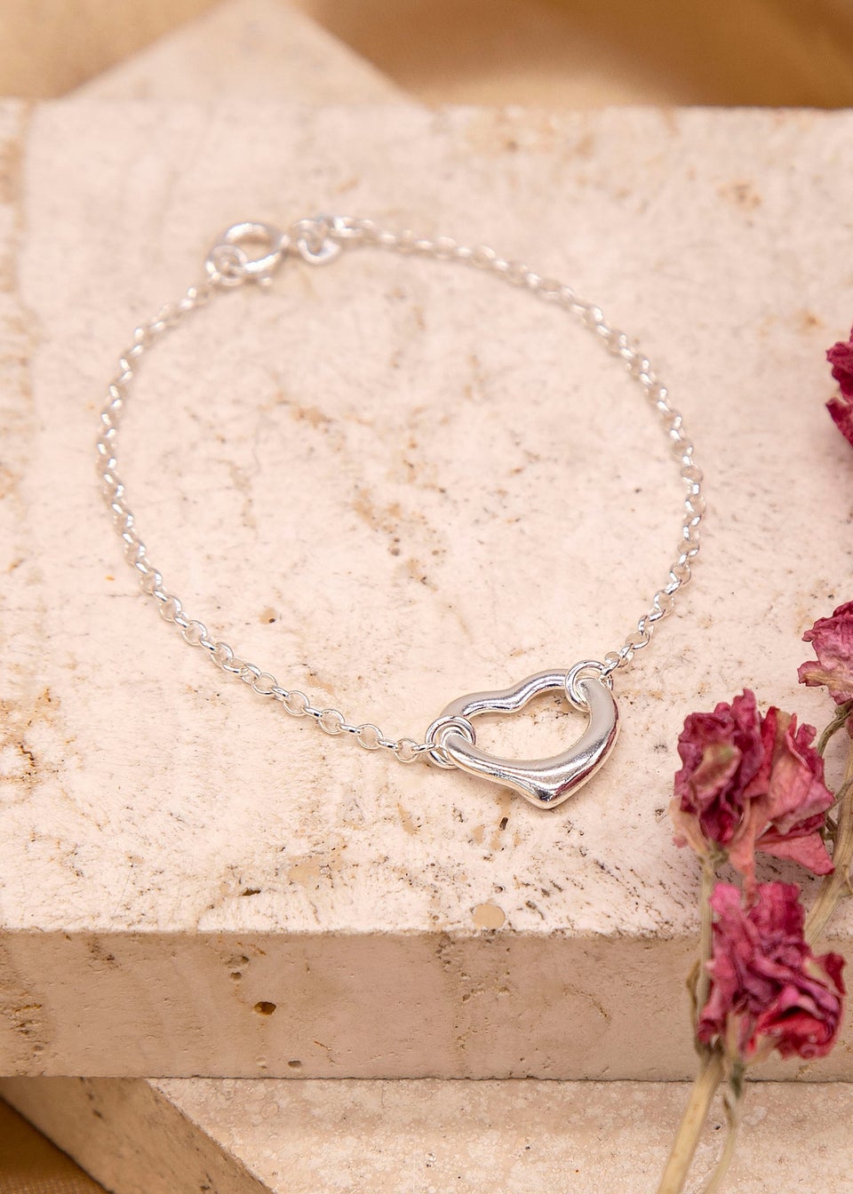 Golden Moments Sterling Silver Heart-Charm Belcher Bracelet