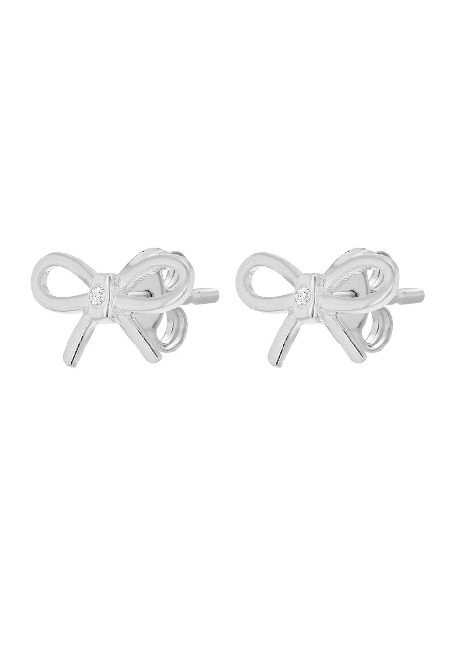 Golden Moments Sterling Silver Diamond Bow Stud Earrings