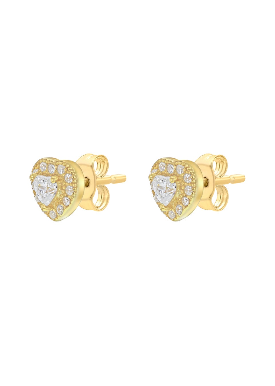 Golden Moments Sterling Silver Yellow Gold Plated CZ Heart Stud Earrings