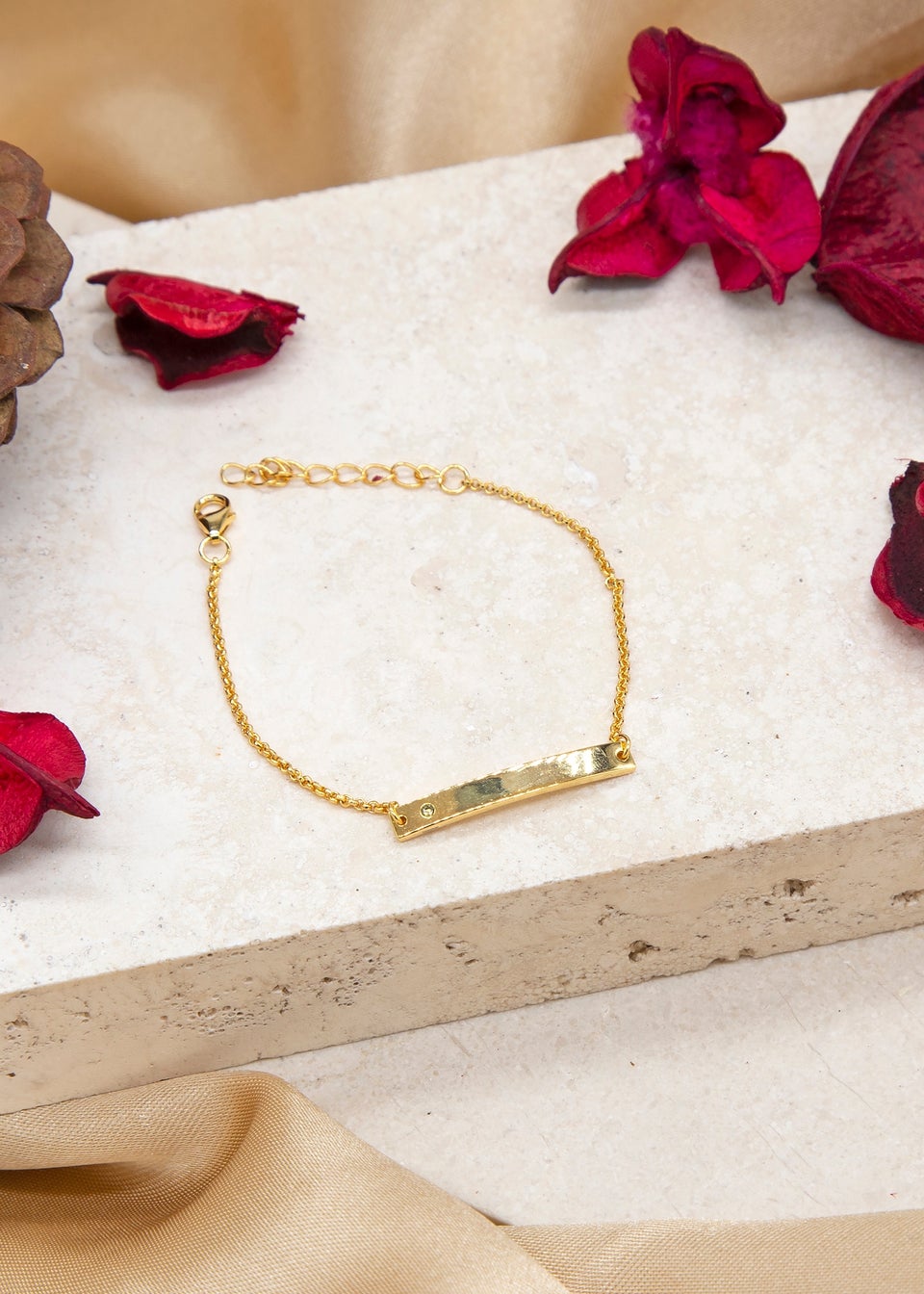 Golden Moments Gold Plated ID Bar August Birthstone CZ Bracelet