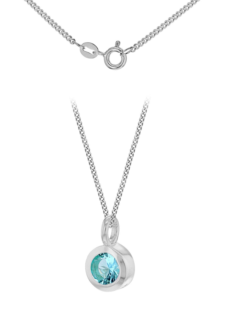 Golden Moments Sterling Silver CZ March Birthstone Necklace