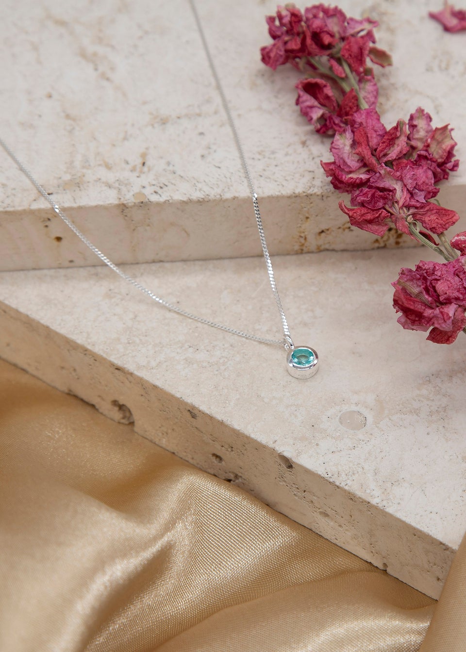 Golden Moments Sterling Silver CZ March Birthstone Necklace