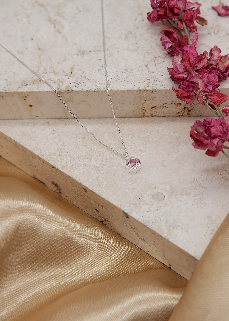Golden Moments Sterling Silver CZ October Birthstone Necklace
