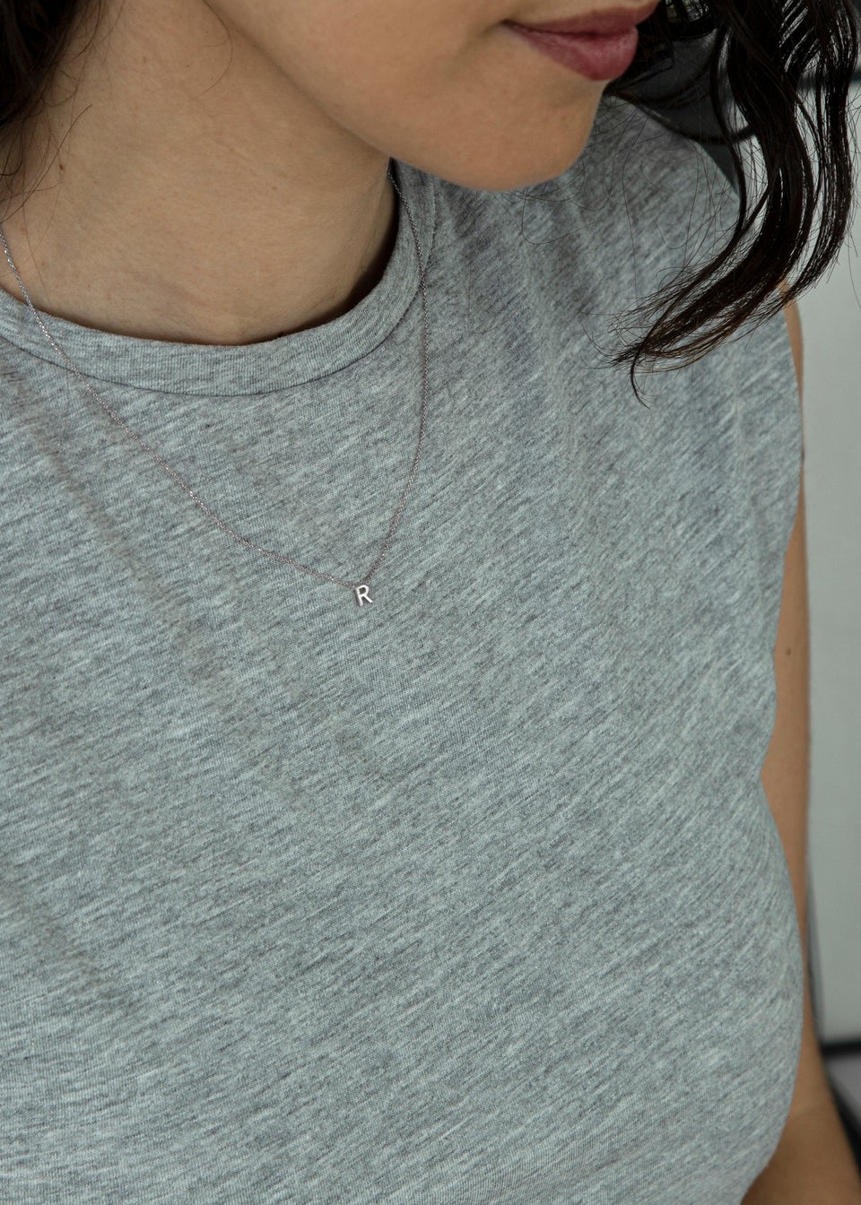 Golden Moments Sterling Silver 'R' Initial  Necklace