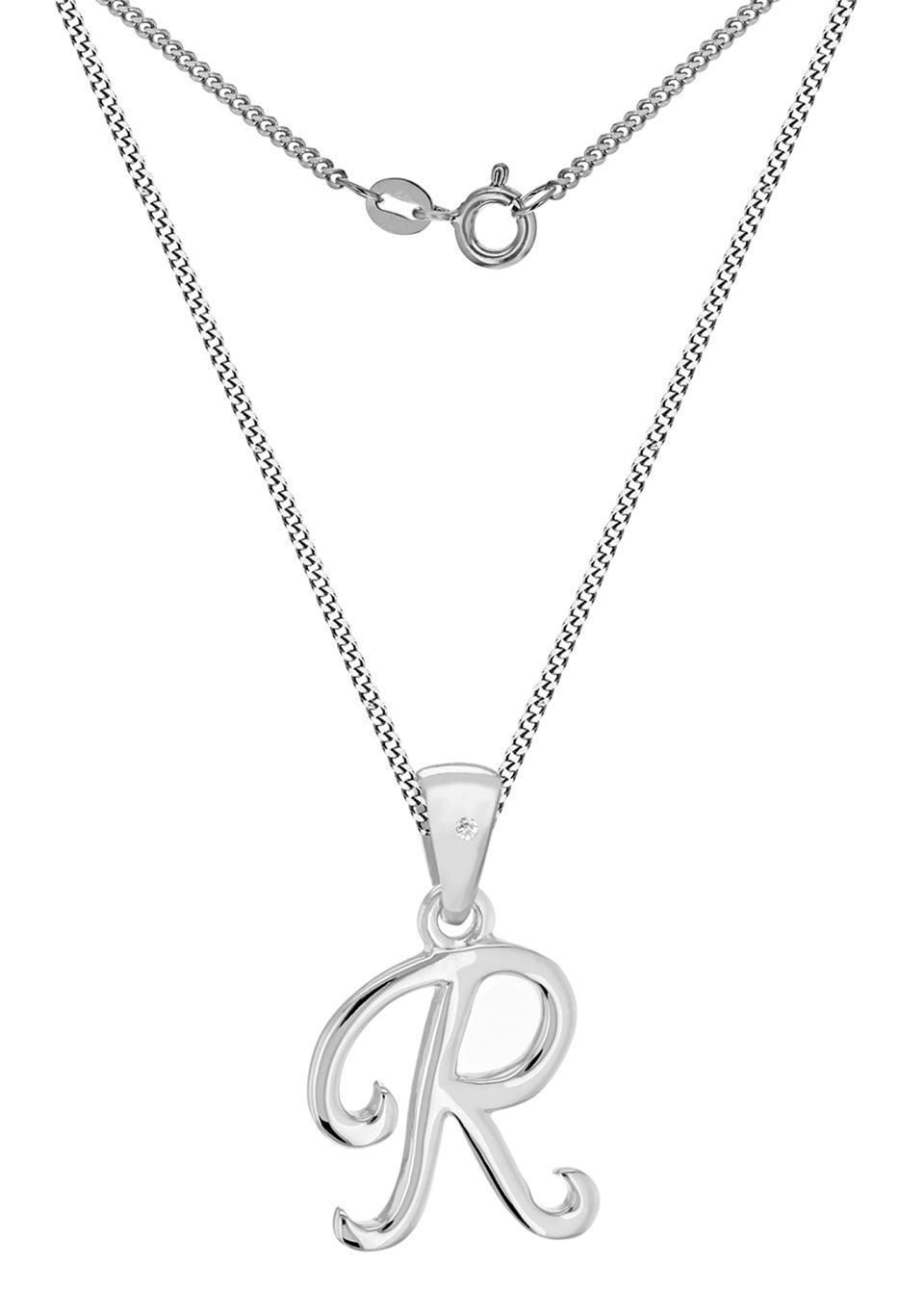 Golden Moments Sterling Silver Diamond 'R' Initial Necklace