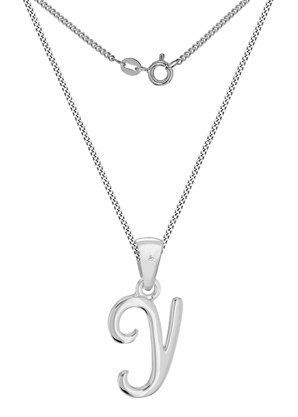 Golden Moments Sterling Silver Diamond 'Y' Initial Necklace
